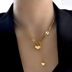 Chains Fashion 316L Stainless Steel Gold Color Long Love Heart Women Girls Necklaces Pendant Star Hanging Chain Choker Jewelry