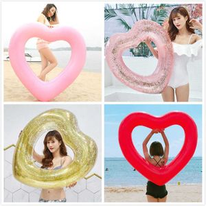 Life Vest Buoy Pink Sequins Heart Swimming Ring Inflatable Float Loving Heart Adult Child Swim Ring Summer Party Water Toys T221214