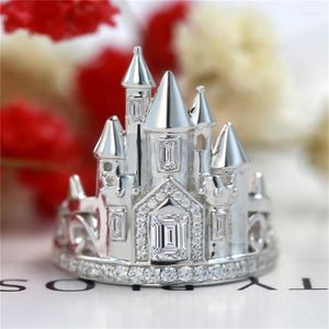 Bröllopsringar 2022 Luxury Fashion Silver Color Romantic Castle For Women Jewelry Anillso Engagement Zircon Ring Statement Gifts