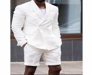 Yaz Beyaz Erkekler Takımlara Çifte Breasted Blazer Kısa Pantolon İki Parça Tasarladı Erkek Ceket Düğün Damat Smokin111284830