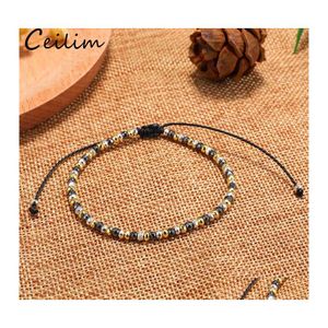 Beaded Strands Handmade Small Beads Bracelet For Men Ball Braided Charm Wrap Bangles Adjustable Wax Rope Gold Sier Copper Drop Deli Otmgx