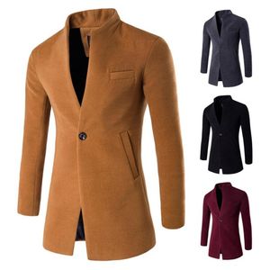 Men's Wool & Blends Fashion Mens Clothing Plain One Button Pocket Coat Outdoor Overcoat Warm Winter Color V-neck Tops For Man -40