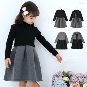 Girl Dresses Kids Girls Elegant Party Dress Baby Long Sleeve Bowknot Autumn Winter Velvet Princess Children Christmas Clothing Grey Black