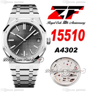 ZF 1551 50th Anniversary A4302 Automatic Mens Watch 41mm Ultra-thin 10.5mm Gray Textured Dial Stick Stainless Steel Bracelet Super Edition Watches Puretime D4