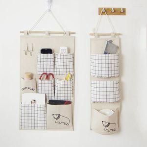 Storage Boxes 3/7 Pockets canvas hanging storage bags Cotton Linen Foldable Wardrobe Closet Organizer Wall Pouch Toys For Bedroom Kitchen Bathroom