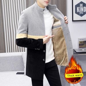 Lã de lã masculina mistura de inverno, colar de cano de cano longo jaqueta quente e quente lã magra de lã blazer masculino