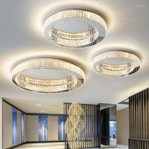 Plafoniere Luce moderna a LED in cristallo di lusso per soggiorno Lampada da cucina ad isola Lampada a sospensione rotonda in acciaio inossidabile cromato