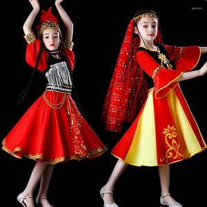 Scene Wear Dance Costumes For Girls Boys Red Chinese Xinjiang Uygur Clothing School Dress Year Favors