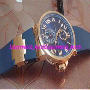 Роскошные часы 43 -мм синий резиновый ремешок 266673 Romen Dial Rose Gold Steel Bezel Автоматические мужские часы классические наручные часы Real PO295N