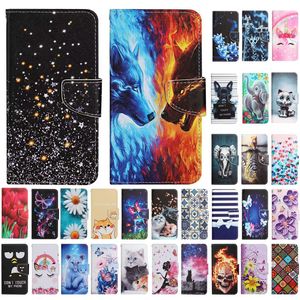 Blume Schmetterling Leder Brieftasche Hüllen für iPhone 14 Pro Max 13 Mini 12 11 XS XR 7 8 Cartoon Print Katze Tiger Schleife Hund Kartensteckplatz Halter Flip Cover Tasche