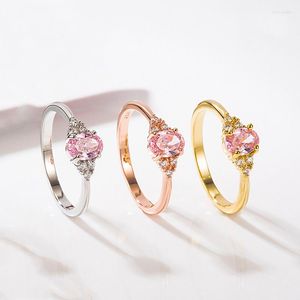 Wedding Rings TENGTENGFIT Fashion For Women Girl Oval Shape Pink Zircon Gemstone Finger Engagement Party Jewelery Gift 2022