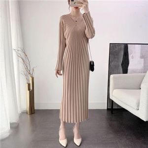 Women's Sweaters 2022 Women Long Knitted Dress Autumn Winter Sleeve Slim Maxi Knitting Robe Elegant Ladies