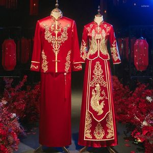 Ethnische Kleidung Paar Roter Strass Phoenix Stickerei Cheongsam Chinesischer Stil Hochzeitskleid Qipao Orientalisches Vestido