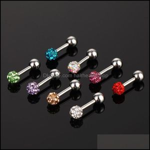 Body Arts Colorf Edelstahl Piercing Schmuck Edelstein Zunge Lip Stud Knorpel Barbell Stil Männer und Frauen Drop Lieferung Gesundheit Bea Oto36