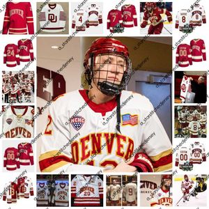 O h￳quei da faculdade usa 2022 NCAA Frozen Four Championship Pioneers Denver Denver Du Ice Hockey Jersey 46 Patrick Wiercioch 1 Marc Cheverie 10 Rhett Rakhshani 14