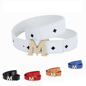 Mens Womens Leather Belt Letter M Smooth Buckle Designer Business Casual Belt Black White Red Blue 3.8CM Belts Wholesale