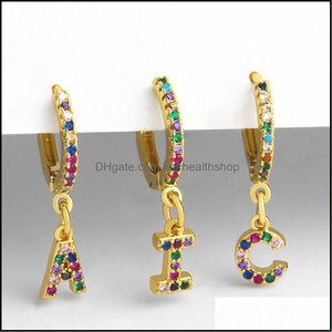 Body Arts Initial Dangle Hoop Earrings For Women Cubic Zirconia Personalized 26 Letters Hie Gold Plated Jewelry Gift Teen Girls Drop Dhhax