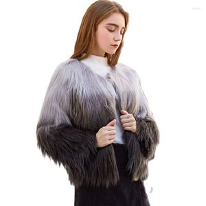 Imitacja futra dla kobiet Mongolia Owst 2022 Grey-Black Gradient Furry Coats Women Faux Female Autumn and Winter Ubrania