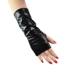 Punk Rock Fingerless Gloves Costume Accessories 80S Disco Holiday Metalic Satin Stage Arm Glove Gothic Cosplay Party Props for Women Gold Silver Black Red