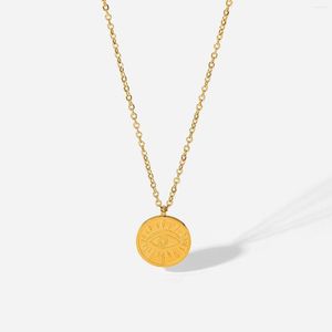 Pendant Necklaces Luxury Jewelry 18K Gold Plated Eye Necklace Vintage Stainless Steel Round Signet For Women