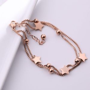 Bracelets de charme 2022 Design Multilayer Titanium Star and Ball Bead Ankle for Women Jewelry Rose Gold Color Box Chain Bracelet