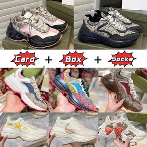 Estilista de Moda Masculino Feminino Sapatos Casuais Rhyton Tênis Masculino Padrão Xadrez Plataforma Feminino Sapato Bee Sapato Esportivo Plataforma Rato Wave Boca Tiger Web