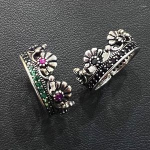Alyanslar Vintage çiçek taç kadınlar için açık ayarlanabilir parmak yüzüğü kübik zirkonia cz taş retro tarzı takı bant