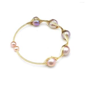 Bangle Natural água doce Pérola Fio de cobre Tolo de pulseira aberta roxo para mulheres charme de banglles de presente de joias