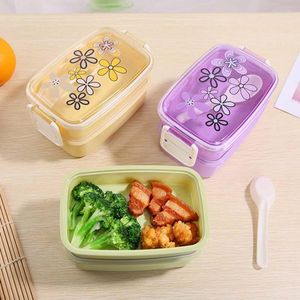 Servis uppsättningar 1200 ml hälsosamt material Lunchlåda Dubbellager Vete Straw Bento Boxes Microwave Storage Container Lunchbox