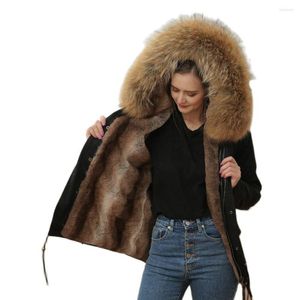 Pur mais recente casaco feminino Winter grossa parka quente para mulheres e homens falsos rexates com colarinho de guaxinim