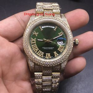 Diamond Hip Hop Rap Style Popul￤r v￤rldsomsp￤nnande automatiska klockor M￤ns Watche Fashion Boutique Diamonds Watches Gold Shell Green Dial Dial