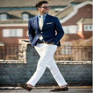 Ternos masculinos Casual 2022 Navy Blue entalhado Men Slim Men Suit Pants White Groom Noivo Tuxedo Business Business 2 Peças Vetorent Homme