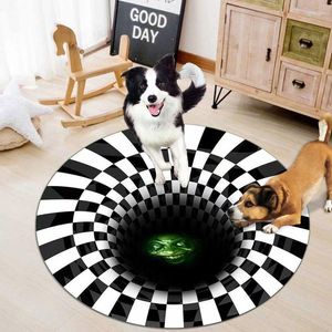 Carpets 3D Round Spiral Rug Visual Illusion Vortex Carpet Abstract Horror Trap Mats Living Room Bedroom Floor Decor Funny Mischief Prop