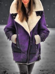 2023 Winter Women's Jackets Leather Fleece Zipper Thick Trench Lapel Neck Pocket Fashion Long Slim Woman's Coats 3236