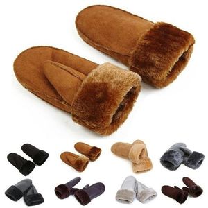 Women Sheepskin Mittens Gloves Thicken Wrist Fingerless Warm Winter Mittens Gloves