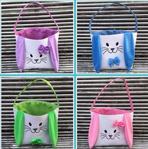 Easter Bunny Bucket Candy Gift Bag Kids Long Ear Treat Easter Baskets cute Cartoon girls bowknot handbag eggs hunt storage basket