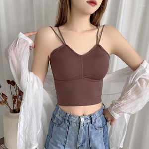 Camisoles & Tanks Backless Crop Top Women Seamless Sexy Lingerie Removable Pad Underwear Wireless Bra Tank Tops Fashion Cross Strap Camisole