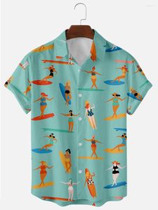 Men's Casual Shirts Men's Shirt Y2k Hombre Surfboard Pattern 3D Digital Print Short Street Hawaii Retro