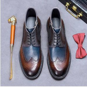 Mixcolor Martin Boots Gentlemen Brogue Carved Boots High top Formal Suit Booties Shoes