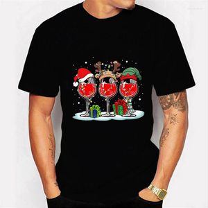 Men's T Shirts Wine Glass Christmas Hat Print Men Tshirts Unisex Cotton T-Shirts Funny With Deer Tshirt Women