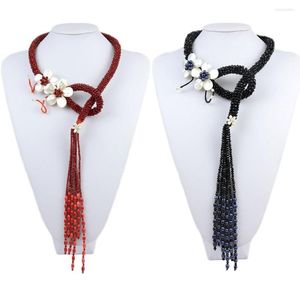 Choker Fashion Chunky Women 2-3mm Black Red Beads Natural Freshweater Pearl Crystal Statement Necklace Pendant Jewelry Accessories 30"