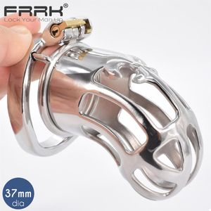 FRRK Large Male Chastity Device Cock Cage Metal Bondage Belt Scrotum Groove Lock Penis Rings Fetish Lockable sexy Toys for Men281M