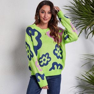 女性用セーター冬の服女性秋のセーターフローラルトップファッション長袖シックなカワイをかわいい美学エレガントなクルーネットニット