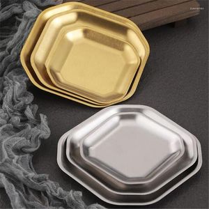 Plates 1pcs 304 Stainless Steel Square Dinner Korean Style Seasoning Kimchi Barbecue Tableware Cake Snack Dishes Dessert Plate