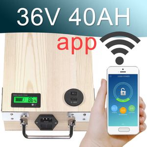 36V 40AH App Lithium Ion Electric Bike Battery Control Téléphone USB 2.0 Port Electric Bicycle Scooter Ebike Power 2000W Wood