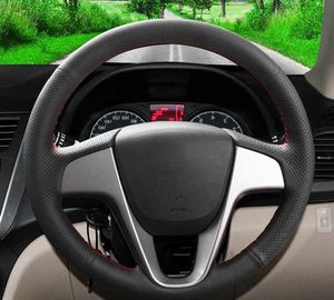 Customized Car Steering Wheel Cover Braiding Non-Slip Cowhide Leather For Hyundai Solaris Verna i20 2008-2012 Car Accessories