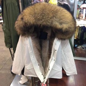 Women's Fur White Fashion Winter Short Thickness Natural Faux Lined Parka Casual Warm Overcoat With Big Collar