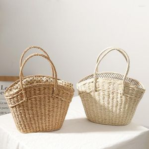 Evening Bags Casual Rattan Basket Bag Wicker Woven Women Handbags Summer Beach Straw Bali Shoulder Female Small Tote Purses 2022