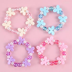 Strand Princess Pink Transparent Beads Handmade Bracelet For Girls Cute Resin Butterfly Pearl Chain Bracelets Children's Party Jewelry