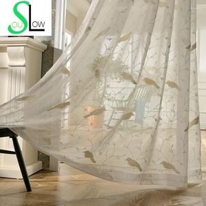 Curtain Bird Embroidery Curtains For Bedroom Chinese Style Tulle Screening Sheer Cafe Cortinas Visillos Rideau Voilage